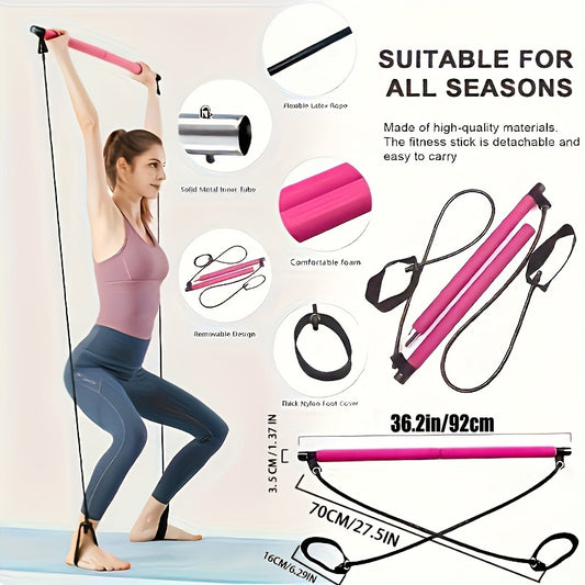 1pc Lingpeng Pilates Bar Kit with Colorful Resistance Bands - Stainless Steel Fitness Equipment for Men & Women, Ideal for Home Gym, Yoga, Squats & Full Body Shaping - Lightweight, Easy to Assemble & Carry, Gym Accessories