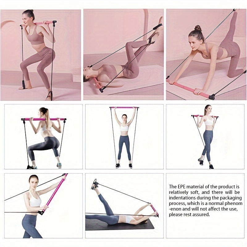 1pc Lingpeng Pilates Bar Kit with Colorful Resistance Bands - Stainless Steel Fitness Equipment for Men & Women, Ideal for Home Gym, Yoga, Squats & Full Body Shaping - Lightweight, Easy to Assemble & Carry, Gym Accessories