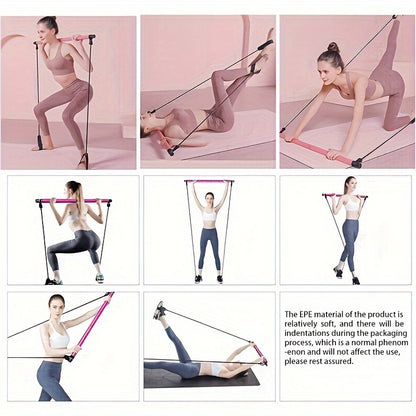 1pc Lingpeng Pilates Bar Kit with Colorful Resistance Bands - Stainless Steel Fitness Equipment for Men & Women, Ideal for Home Gym, Yoga, Squats & Full Body Shaping - Lightweight, Easy to Assemble & Carry, Gym Accessories